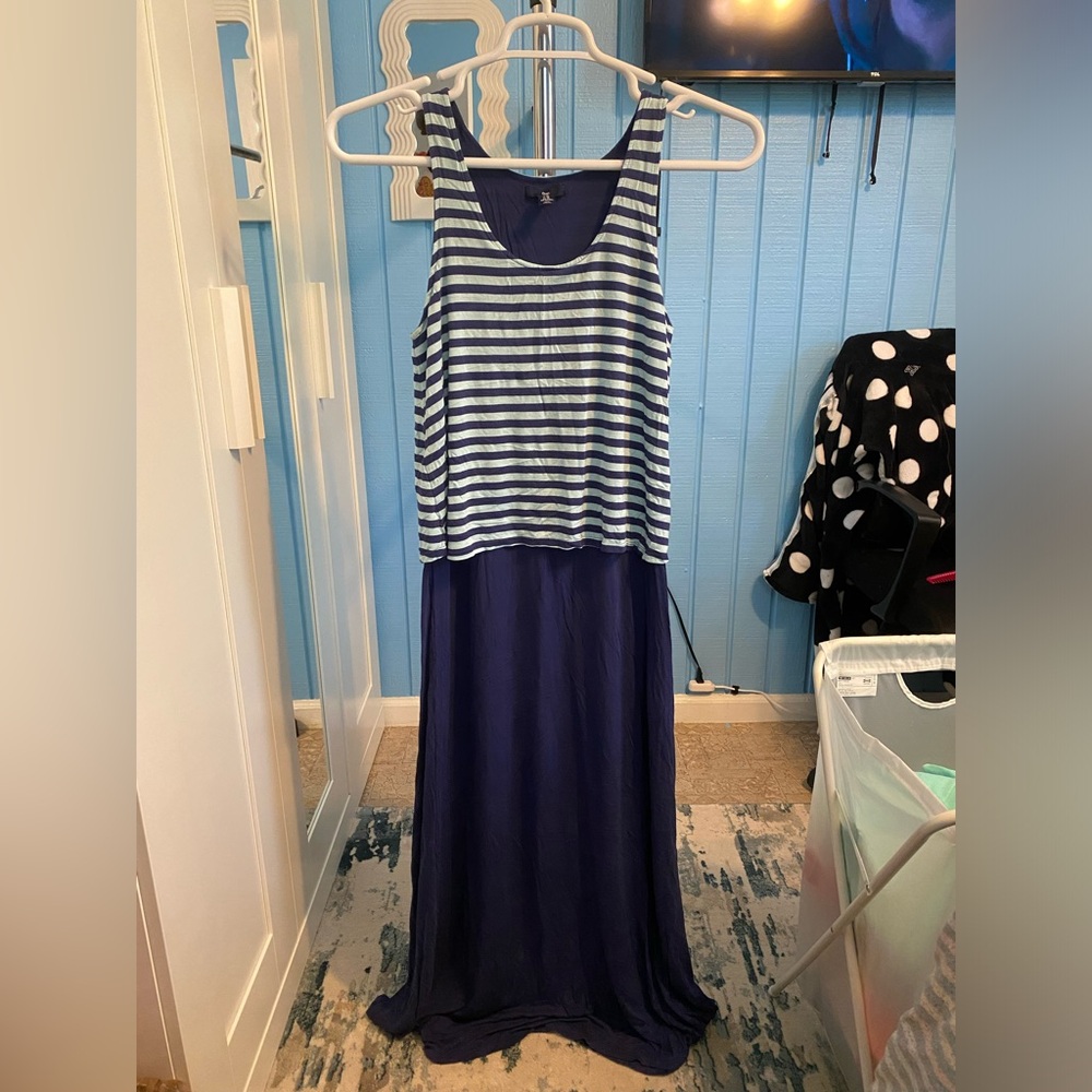 GAP Navy and Light Blue Striped Maxi Dress